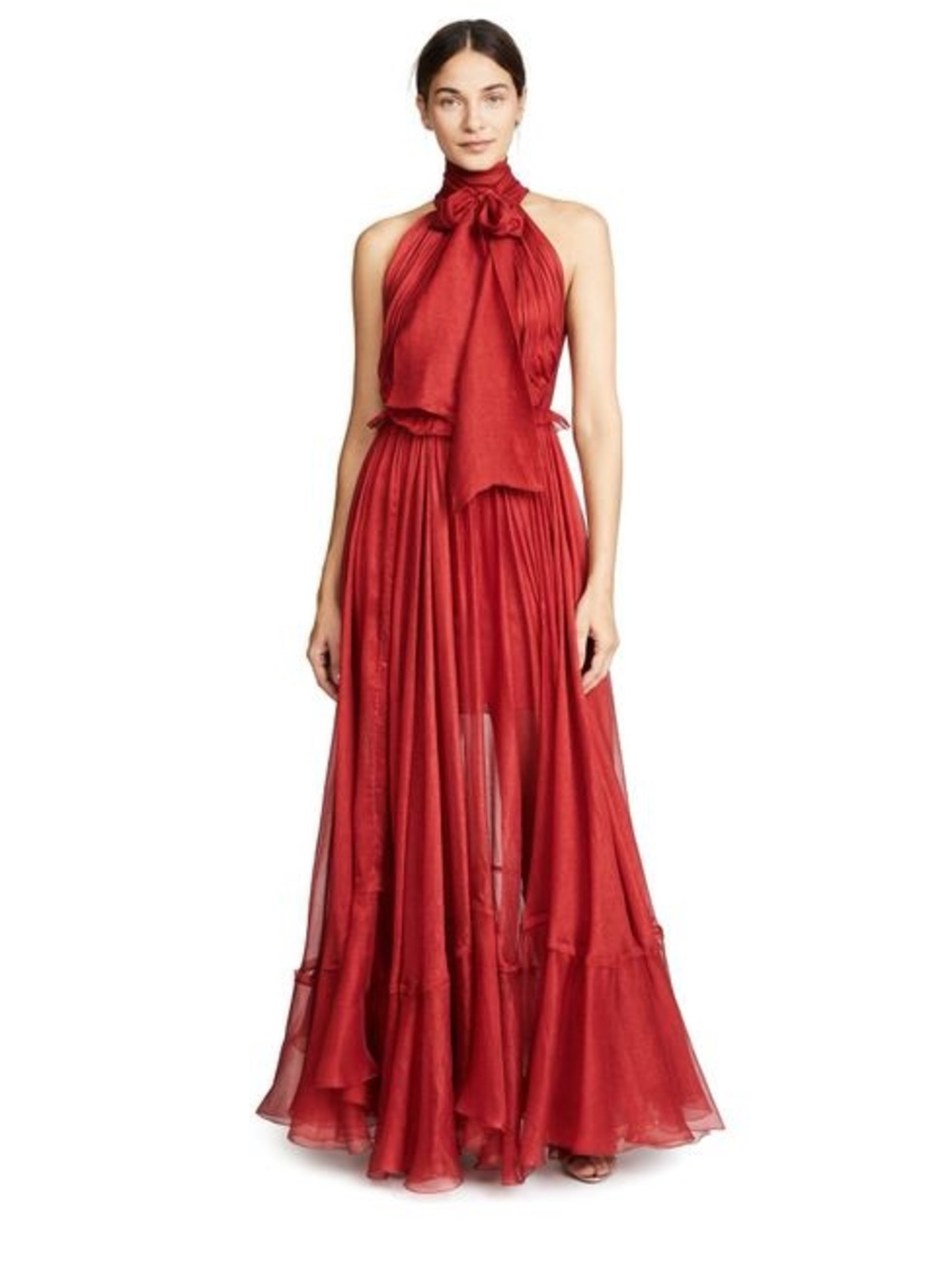 Maria Lucia Hohan Zyna Gown in Salsa Red Silk Halter Sleeveless Maxi Dress Eslem